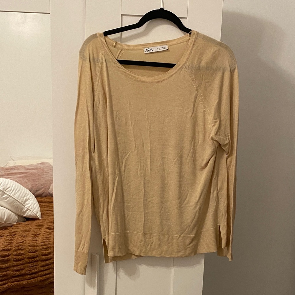 Zara Beige Long Sleeve Knit Top